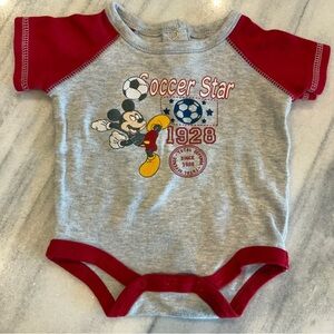 Disney Baby Mickey Mouse Soccer Star Gray and Red Onesie 0-3 Months
